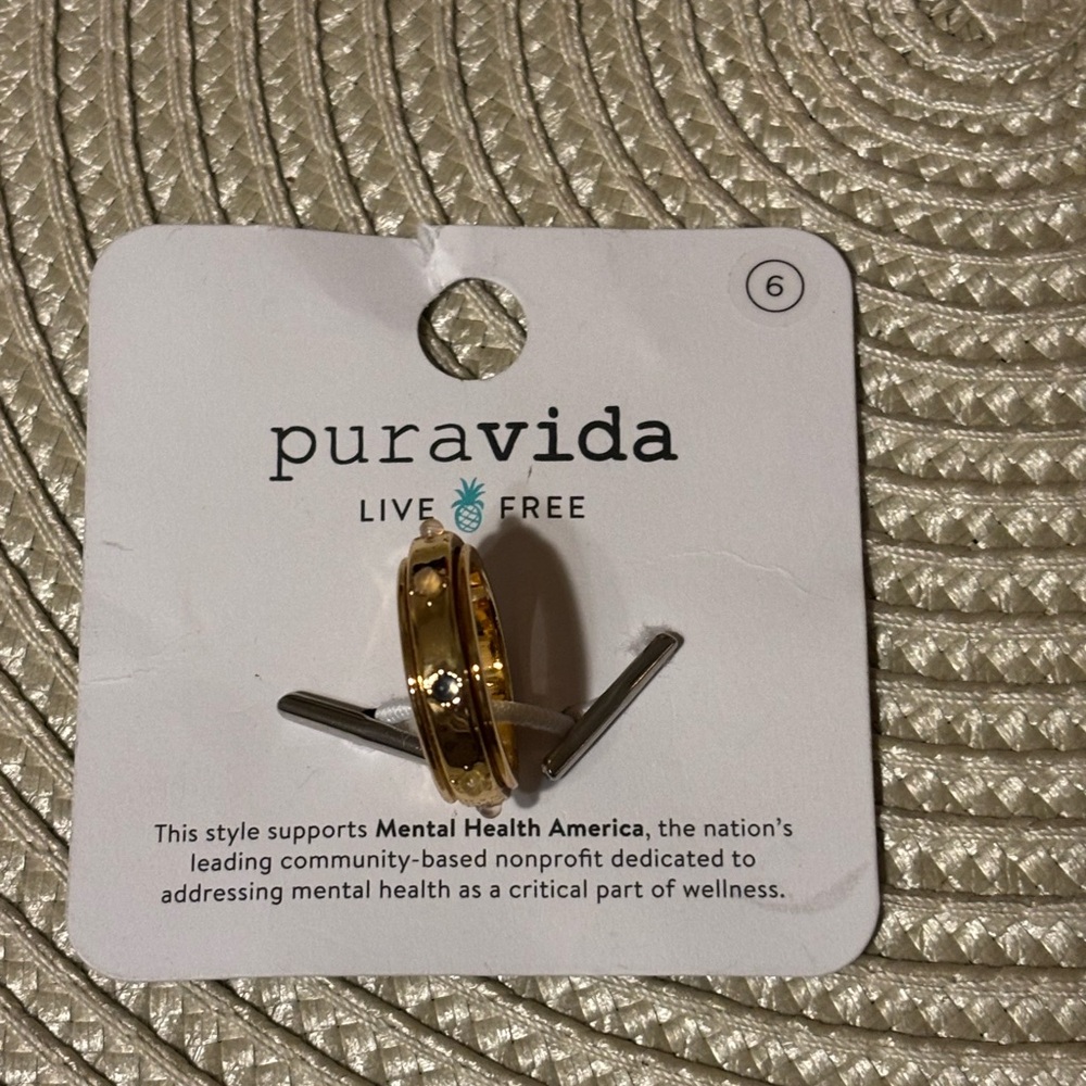 Pura Vida Gold Ring - Fidget band size 6 - Mental Health Awareness NEW NWT